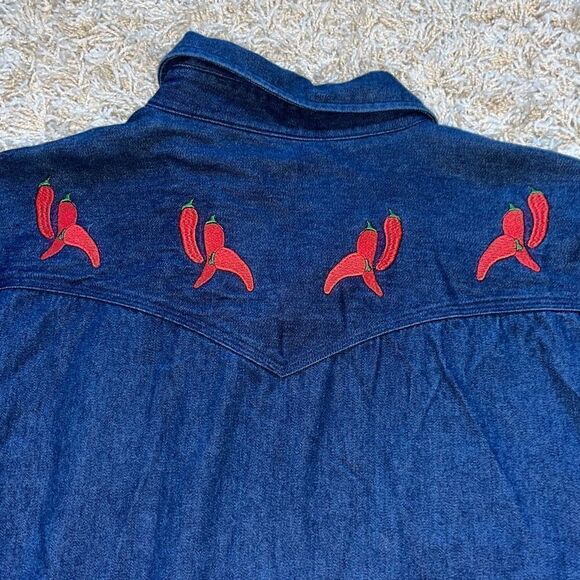 Vintage Carhartt Denim Pearl Snap Shirt Rugged Western Cowboy 2XL - Picture 14 of 15